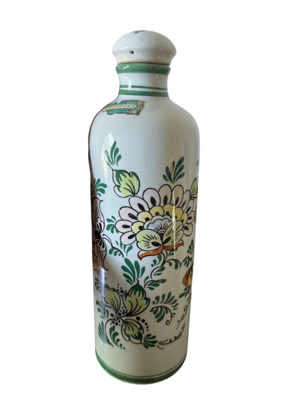 Vintage Bols Delft Polychrome Ceramic Gin Bottle Holland Handwerk Floral Decor - Picture 2 of 11